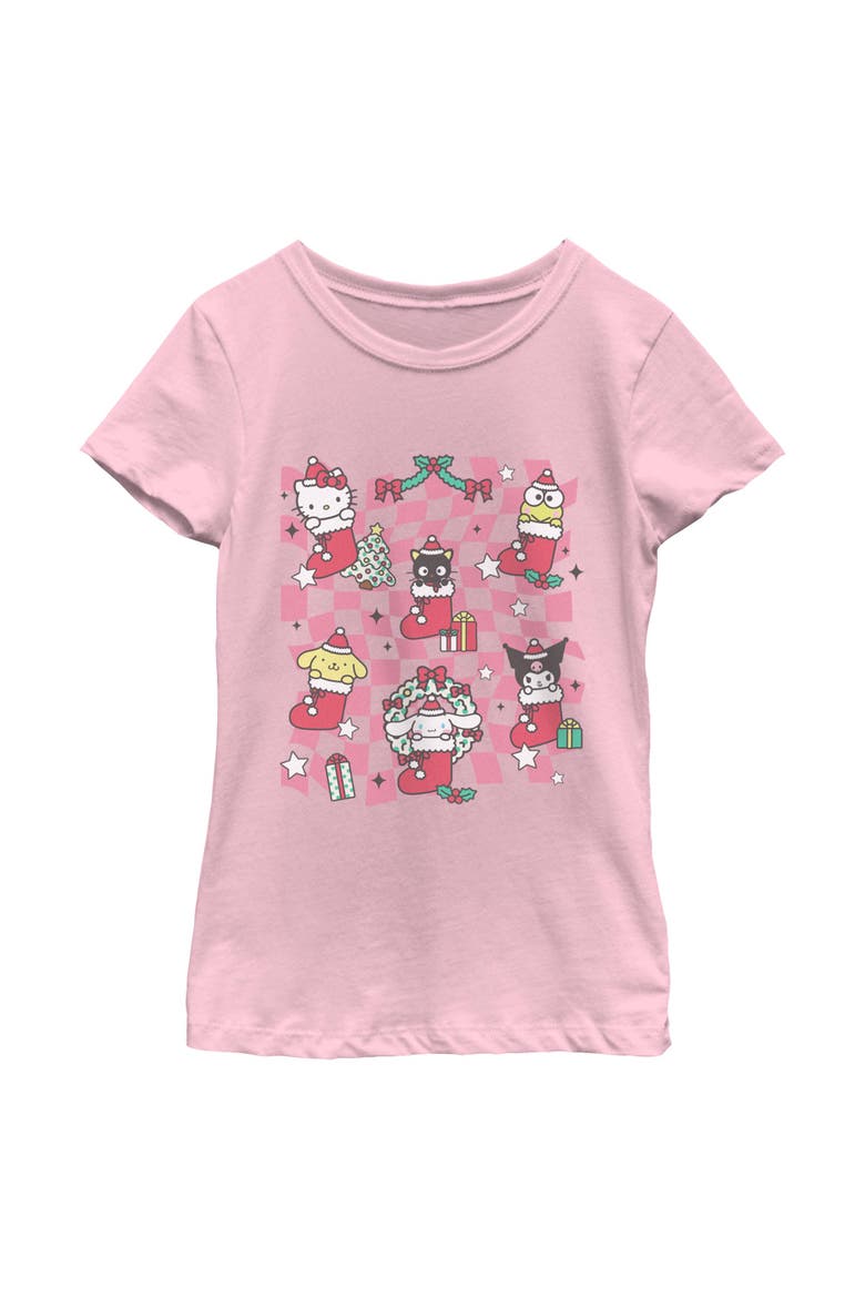 Girl's Hello Kitty Christmas Stockings and Friends  Graphic T-Shirt, Main, color, Light Pink
