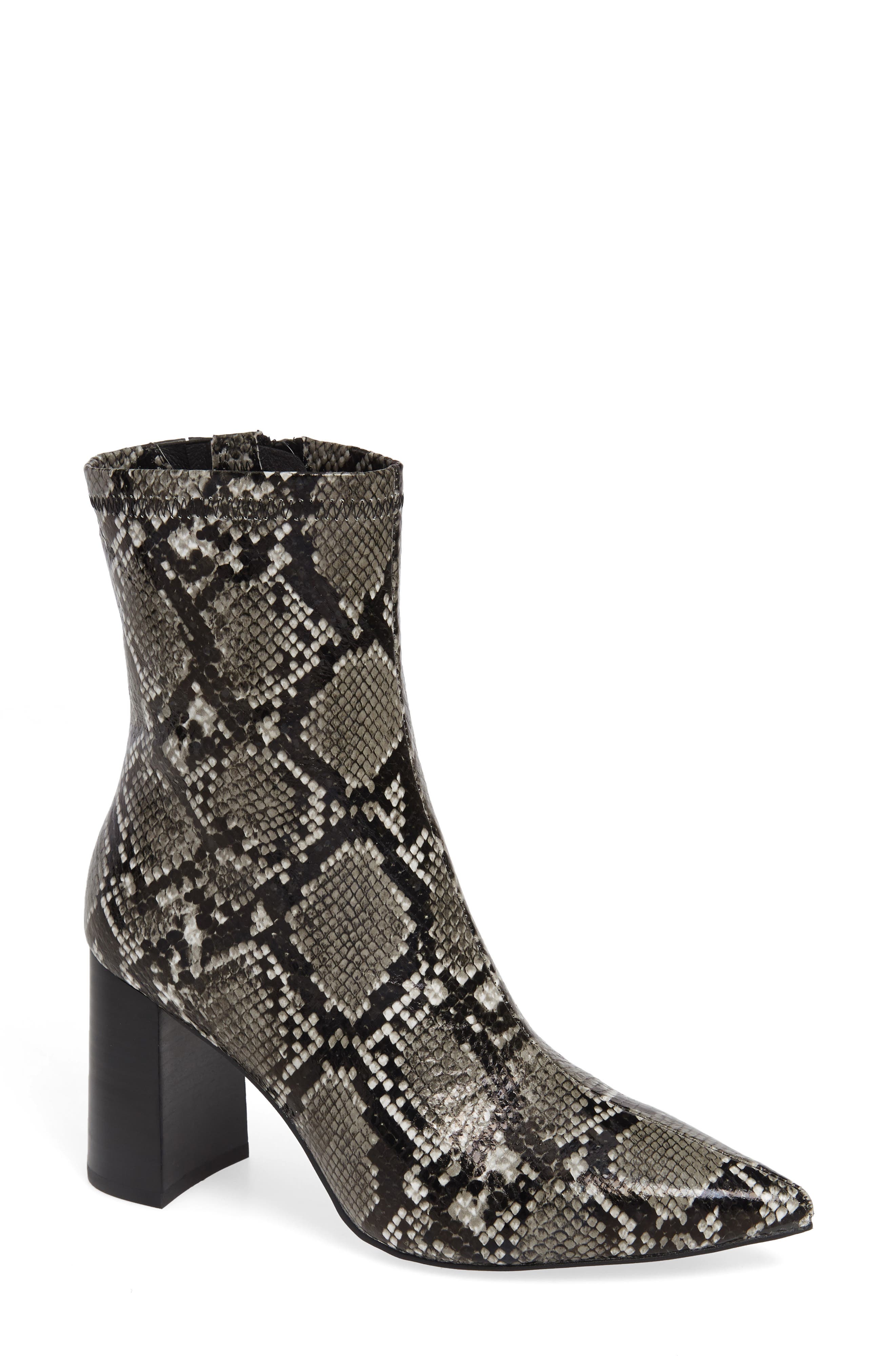 Coma 3 Block Heel Bootie, Main, color, GREY/ BLACK SNAKE PRINT
