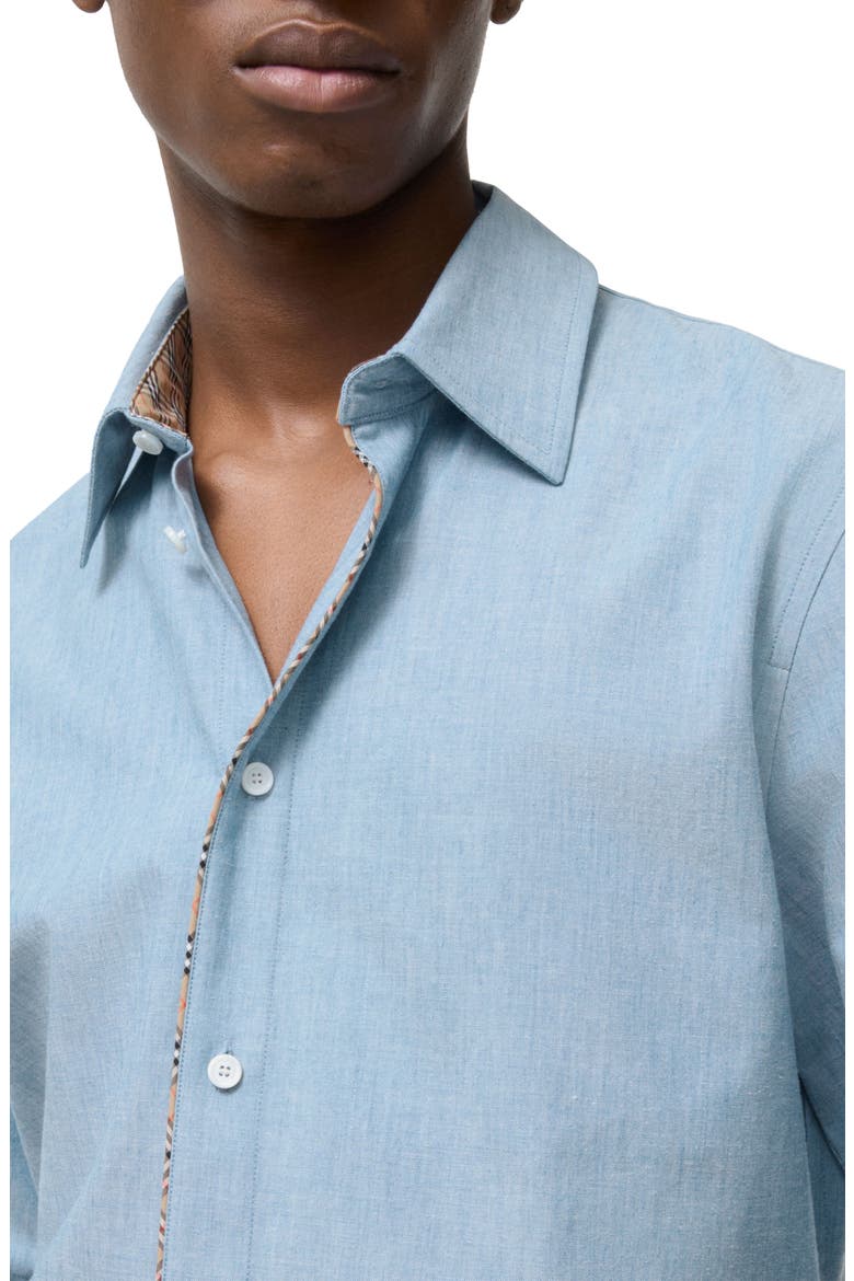 Sam Check Trim Short Sleeve Button-Up Shirt, Alternate, color, STOKE BLUE MELANGE