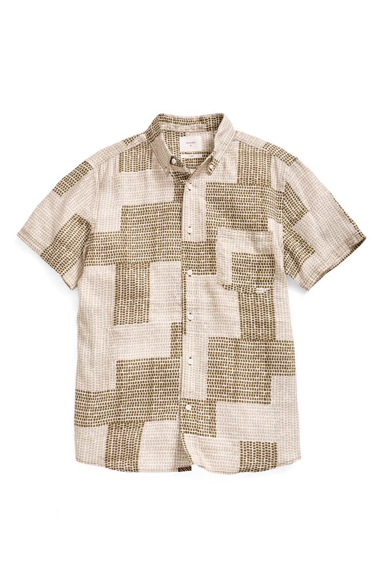 Billy Reid Brick Print Short Sleeve Linen Button-Down Shirt, Alternate, color,