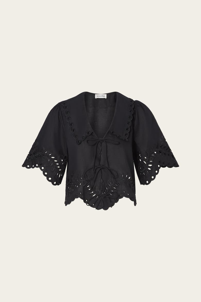Estela Broderie Anglais Blouse, Alternate, color, Black