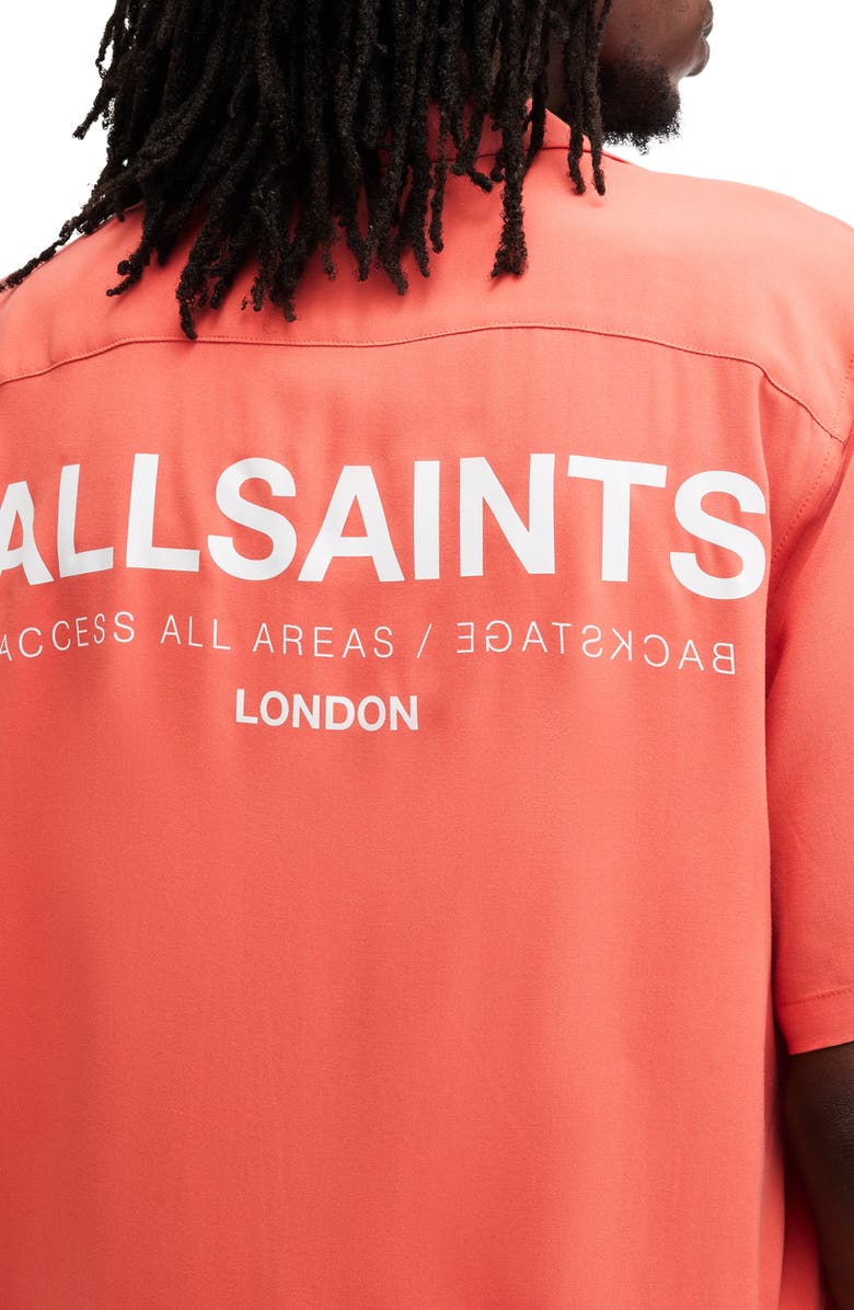 AllSaints Access Short Sleeve Graphic Camp Shirt, Alternate, color, Sunburnt Orange