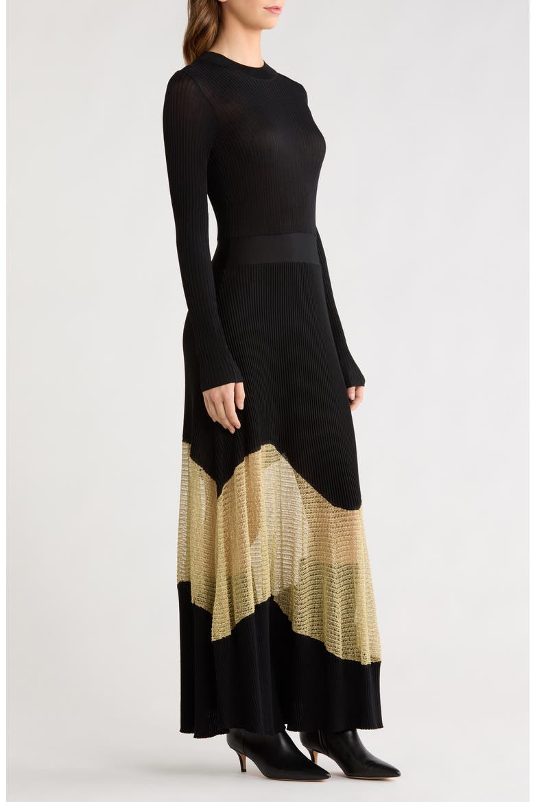 Roanne Long Sleeve Metallic Maxi Dress, Alternate, color, GOLD NOIR