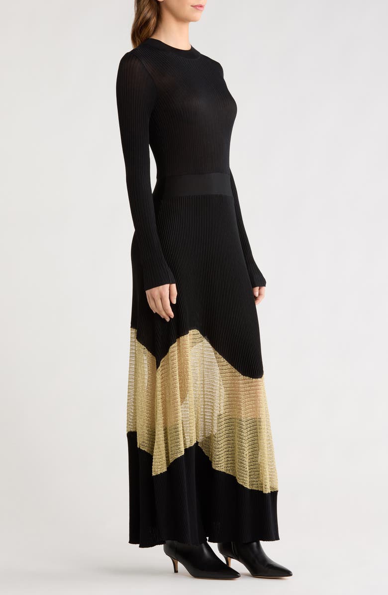 Ulla Johnson Roanne Long Sleeve Metallic Maxi Dress, Alternate, color, Gold Noir