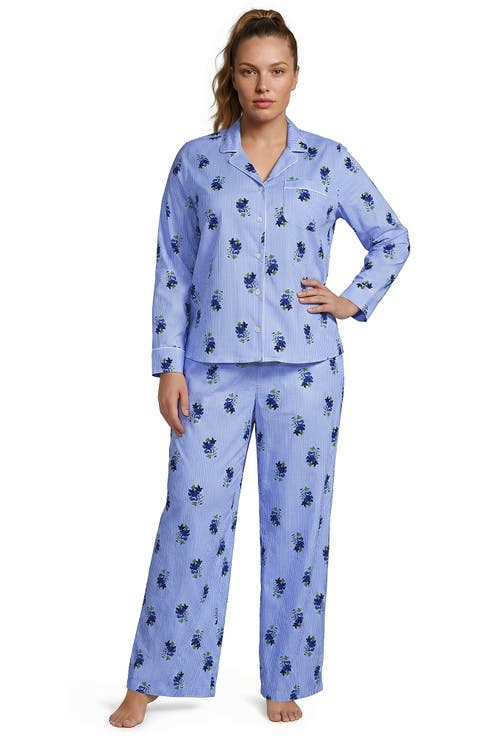 Plus Size Cotton Poplin 2 Piece Pajama Set - Long Sleeve Top and Pants