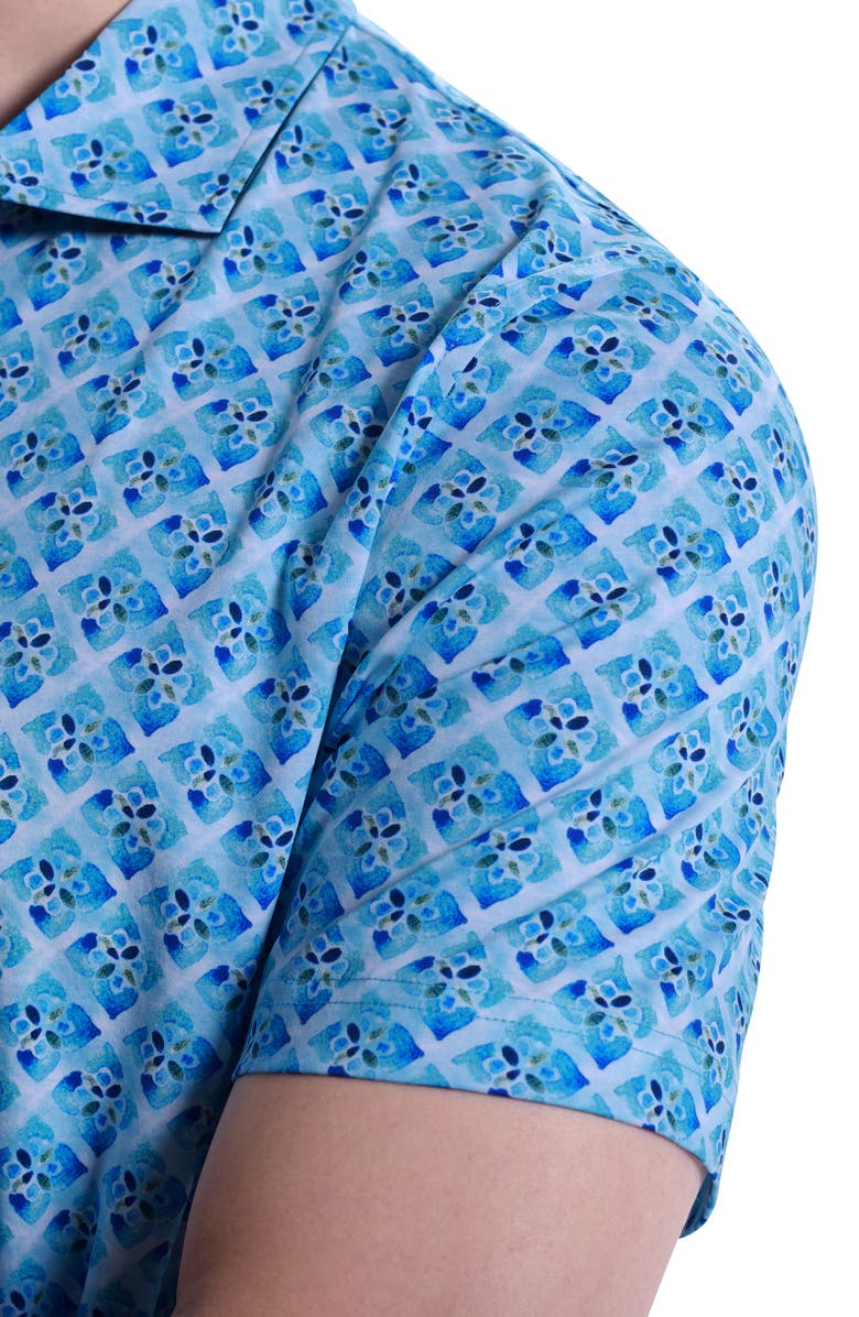 Bugatchi Hendrix Digital Floral Tile Print Pima Cotton Polo, Alternate, color, Ice