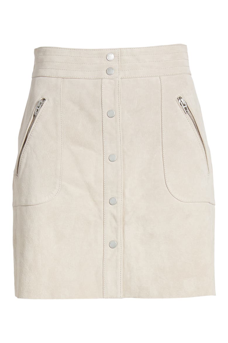 Snap Front Suede Miniskirt, Alternate, color, FAWN