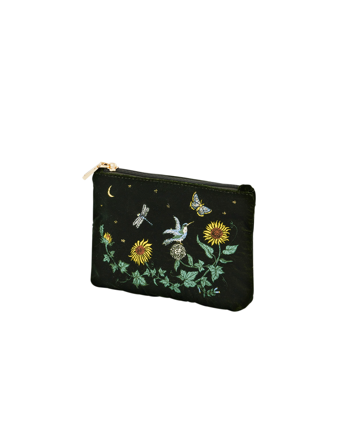 Sunflower Velvet Embroidered Pouch, Alternate, color, Dark Green
