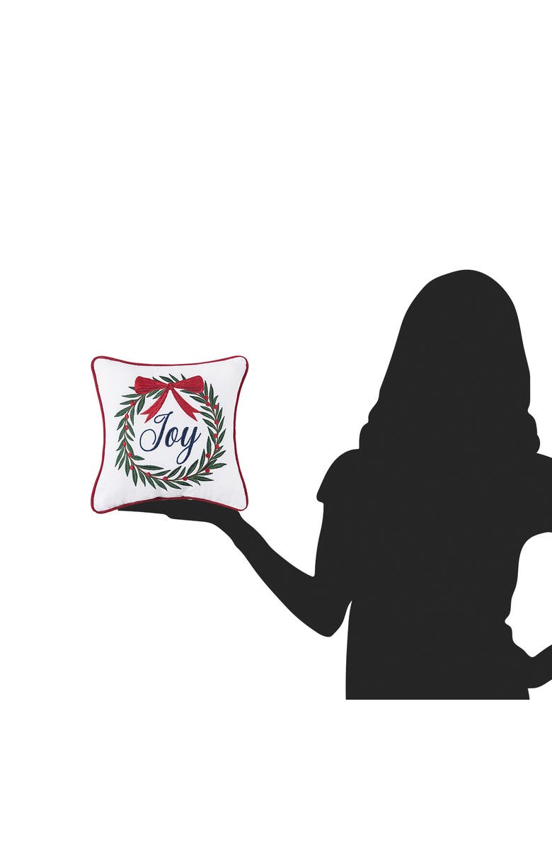 C&F Home Joy Wreath Embroidered Small Christmas Pillow, 10" x 10", Alternate, color, Red