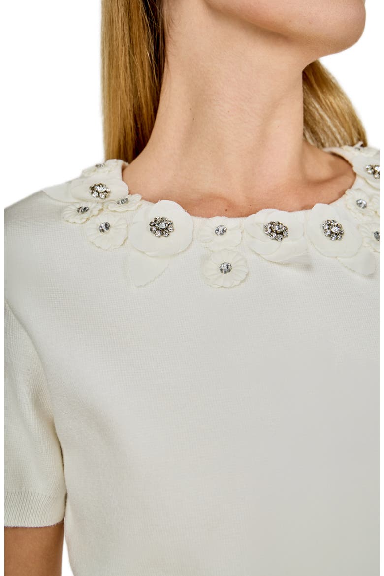 Embellished Floral Appliqué Short Sleeve Sweater, Alternate, color, OFF WHITE