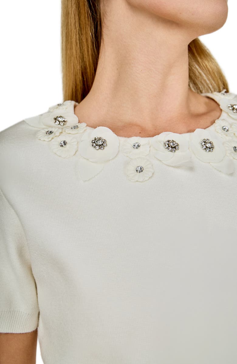 Endless Rose Embellished Floral Appliqué Short Sleeve Sweater, Alternate, color, Off White