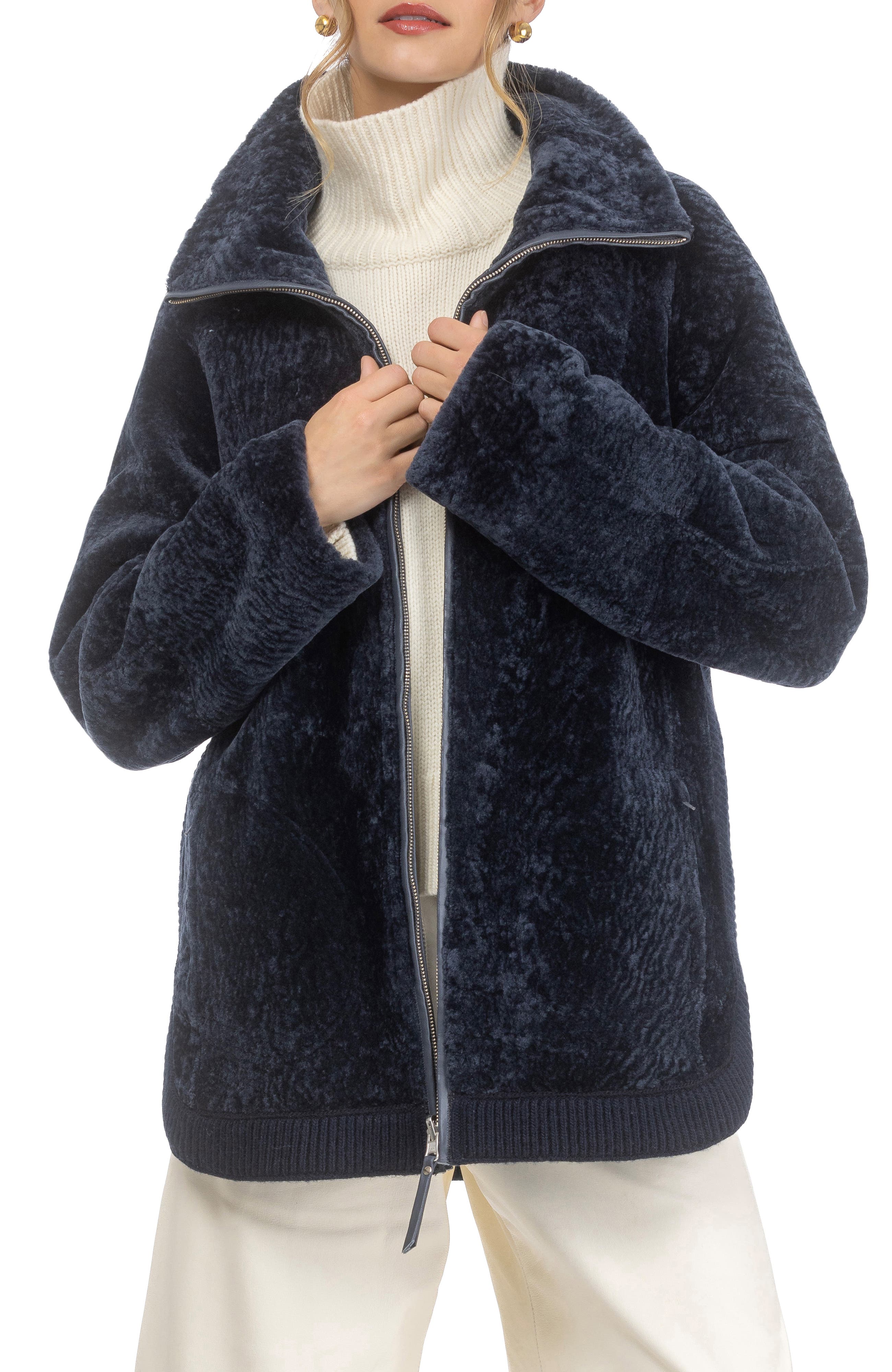 GORSKI Reversible Genuine Shearling Jacket, Stand Collar (Women ...