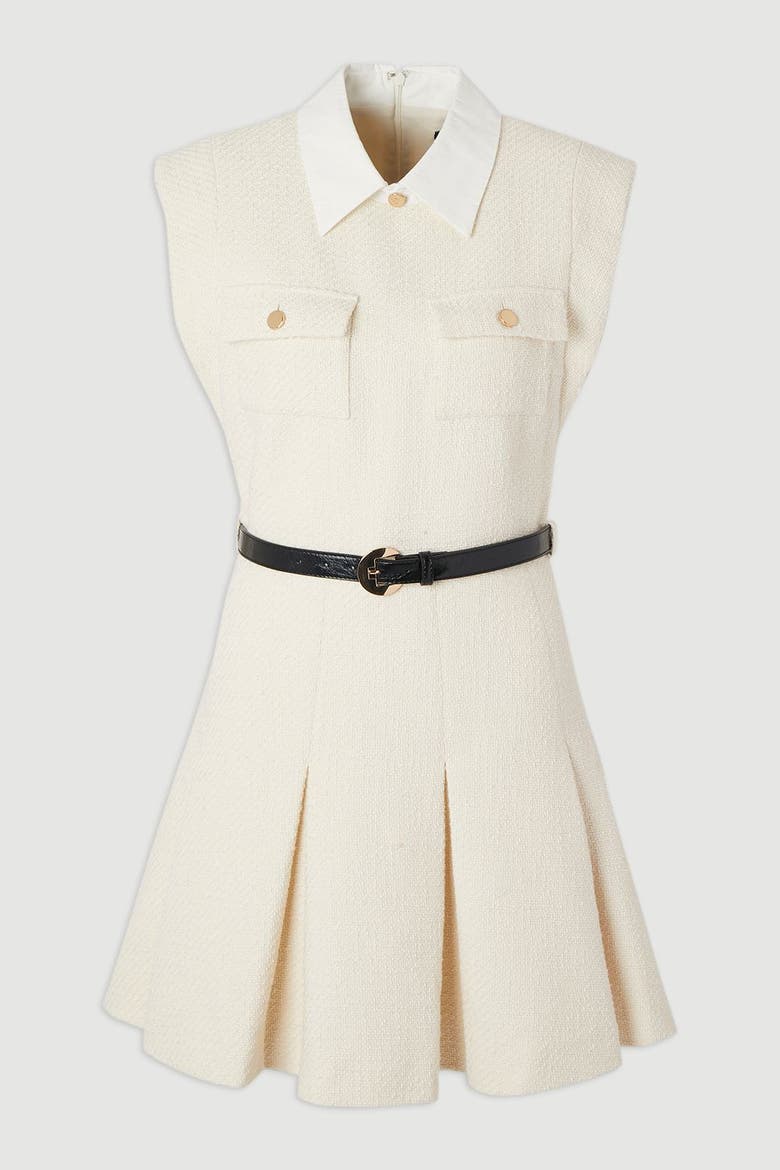 Tweed Collared Sleeveless Mini Dress, Alternate, color, Cream