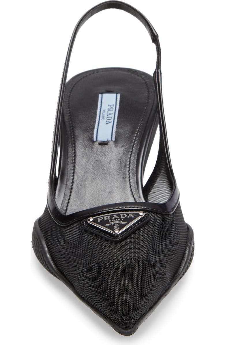 Prada Triangle Logo Pointed Toe Slingback Pump, Alternate, color,