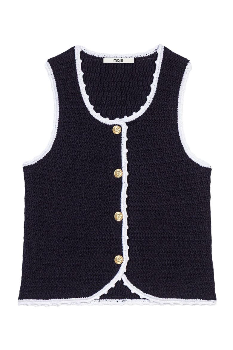 Knit top with crochet trim, Alternate, color, Navy