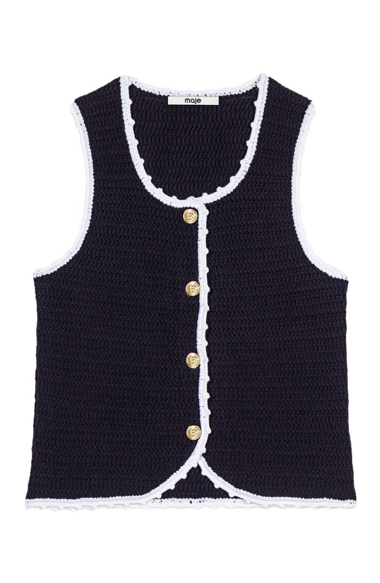 maje Knit top with crochet trim, Alternate, color, Navy