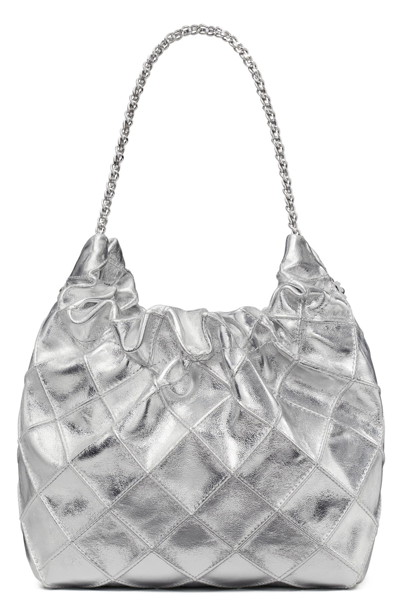 Mini Fleming Metallic Leather Hobo Bag, Alternate, color, SILVER