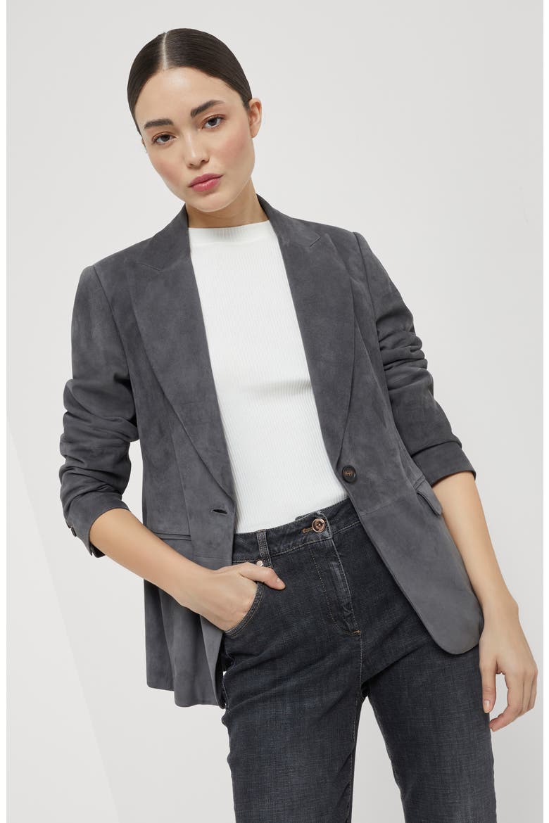 Suede blazer, Alternate, color, Anthracite