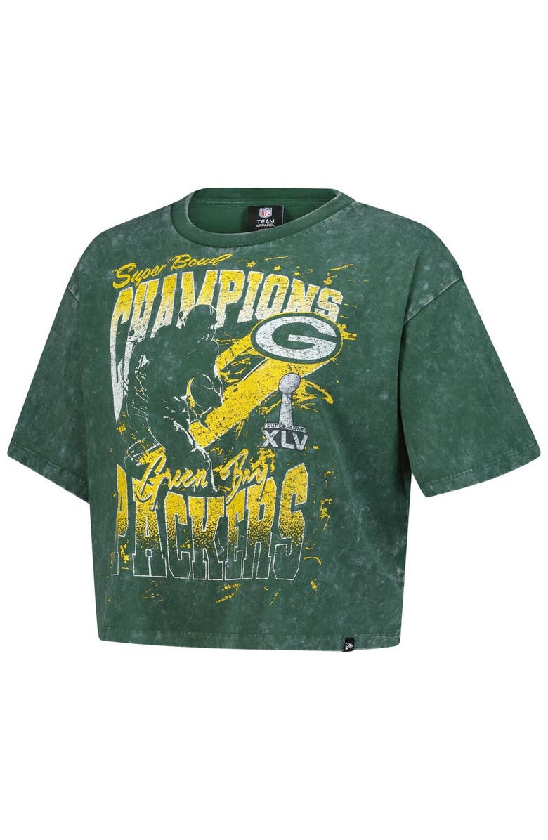 New Era Women's New Era Green Green Bay Packers Cropped Boxy Sport Classics Mineral Wash T-Shirt, Alternate, color, 