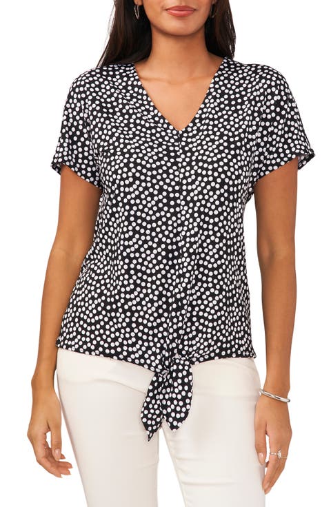 Polka Dot V-Neck Tie Front Top