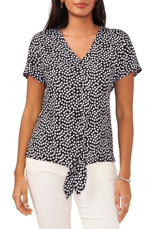 Chaus Polka Dot V-Neck Tie Front Top in Black 