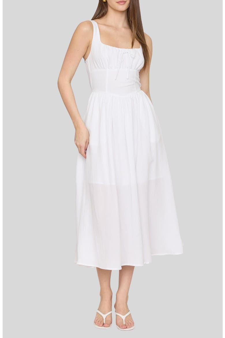 Bow Fit & Flare Midi Sundress, Main, color, WHITE