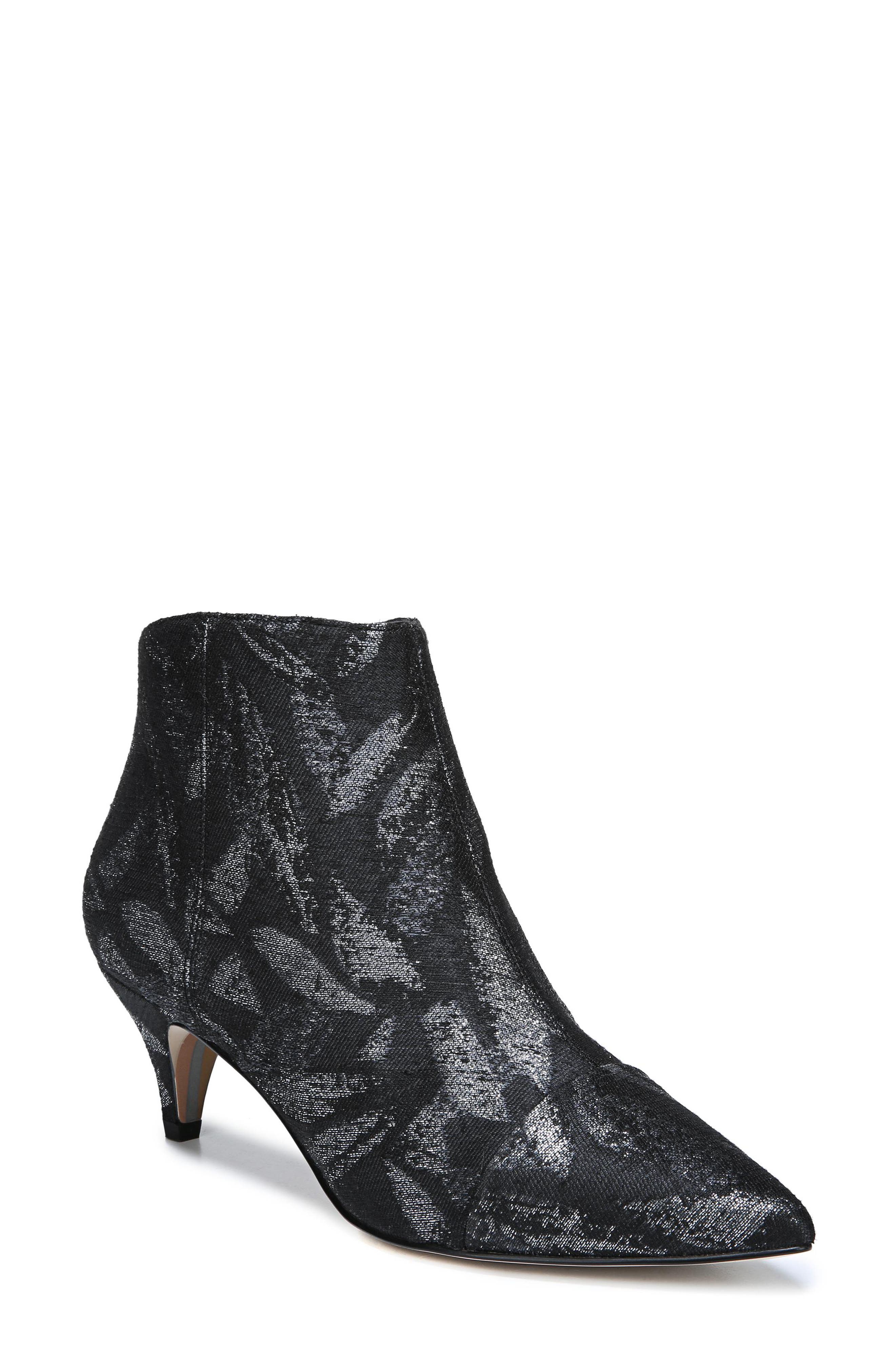 Kinzey Pointy Toe Bootie, Main, color, SILVER LEAF JACQUARD
