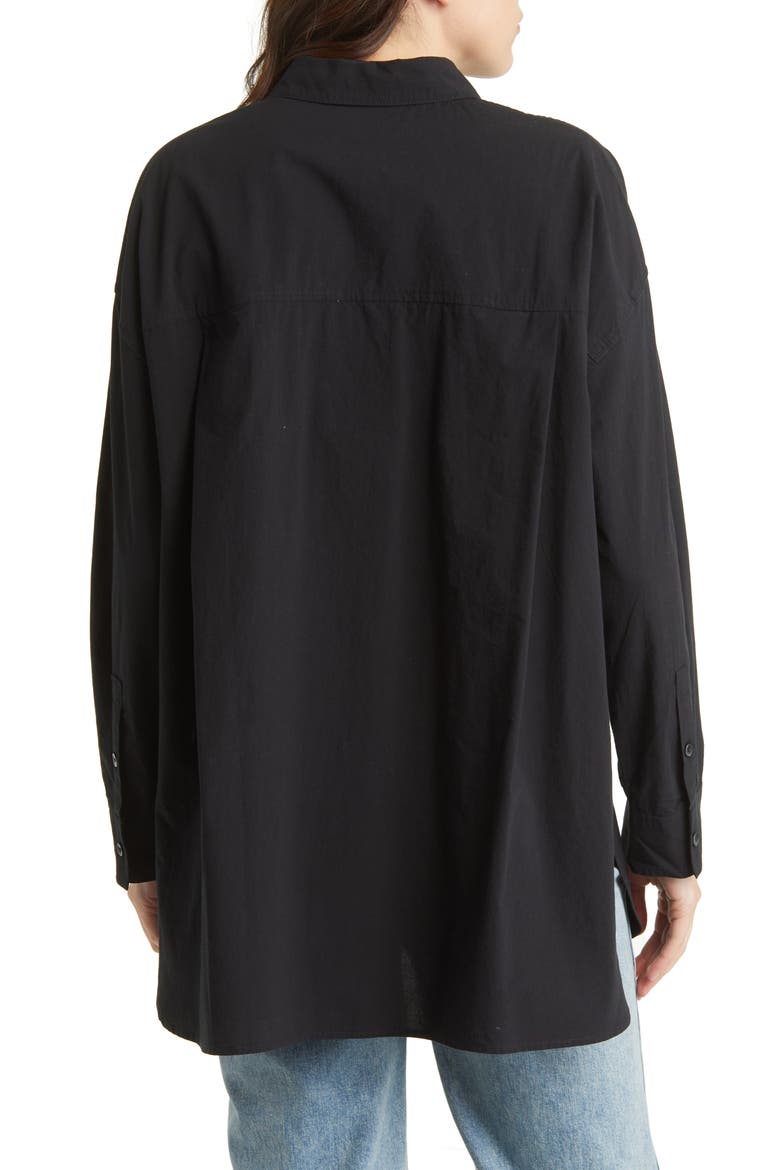 The Signature Poplin Oversize Button-Up Shirt, Alternate, color, TRUE BLACK