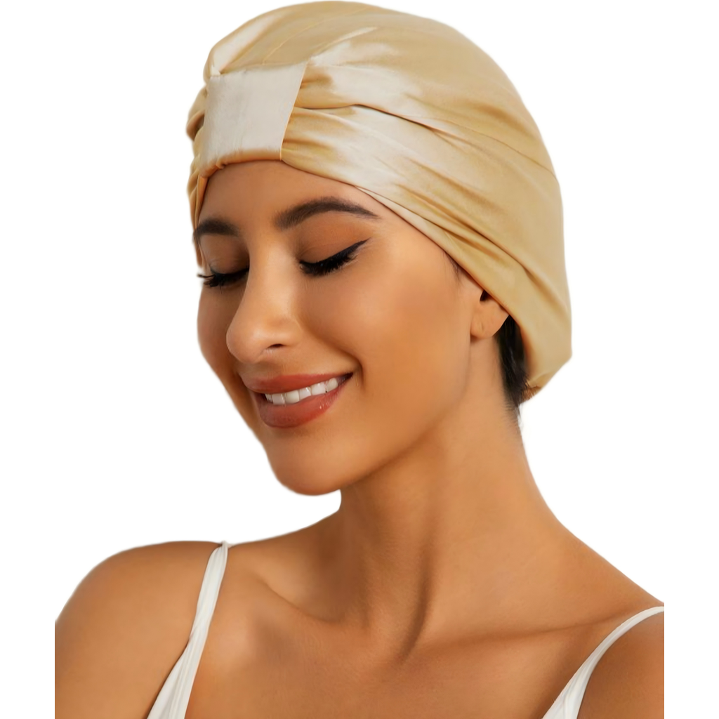 SILKSILKY Pure Silk Double Layer Night Bonnet in Champagne at Nordstrom