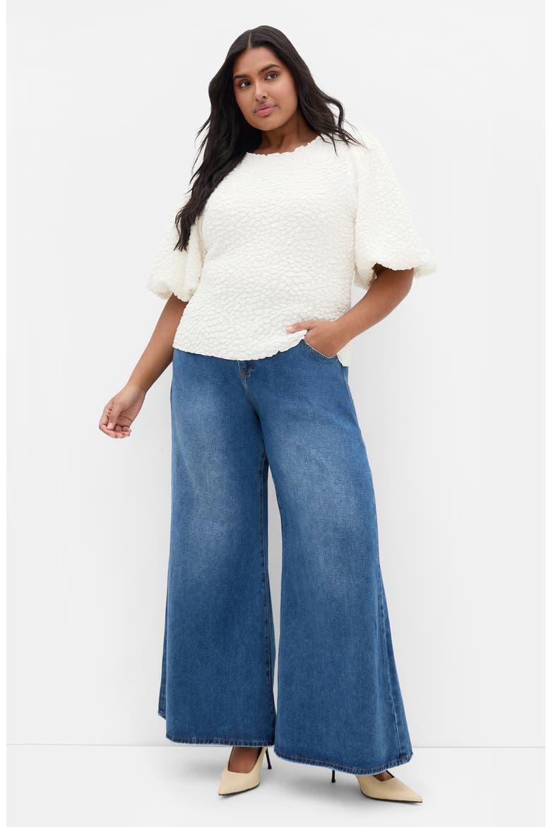 Chrissie Texture Puff Sleeve Top, Alternate, color, IVORY
