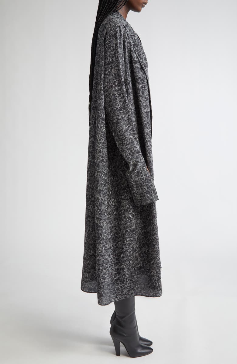 Michael Kors Collection Smudge Glen Plaid Silk Crêpe de Chine Scarf Shirtdress, Alternate, color, Pewter Multi