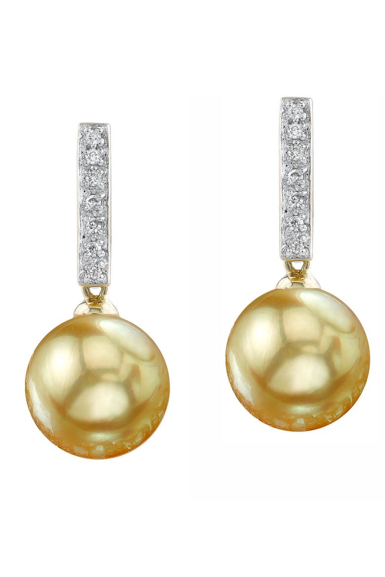 Golden Pearl Dangling Diamond Earrings, Main, color, Yellow Gold