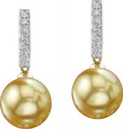 The Pearl Source Golden Pearl Dangling Diamond Earrings