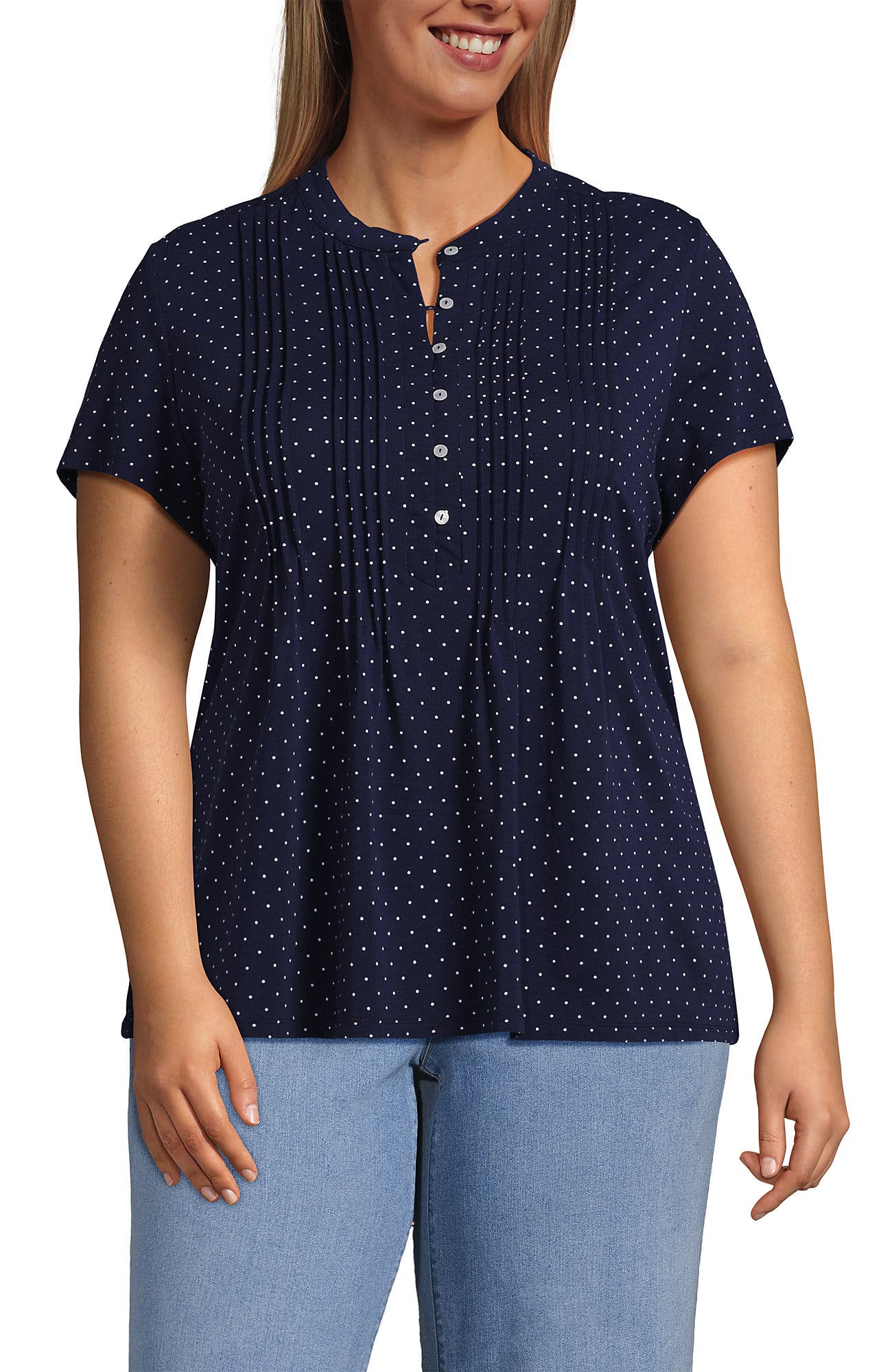 Plus Size Lightweight Jersey Button Pintuck Top - image 5