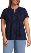 Lands' End Plus Size Lightweight Jersey Button Pintuck Top