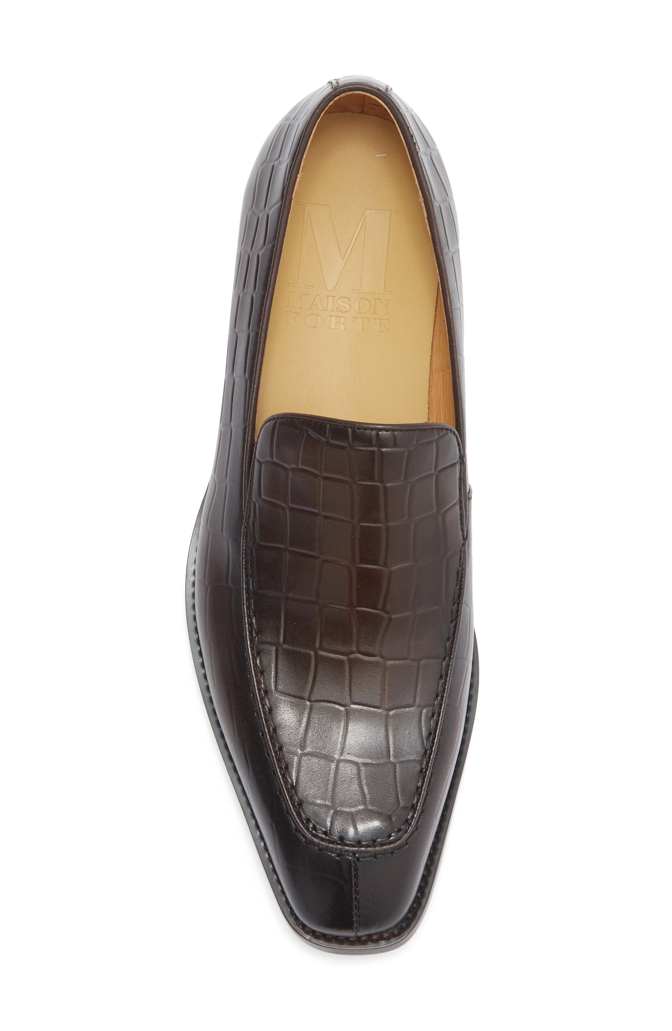 Maison Forte Imperial Croc Embossed Loafer, Alternate, color, Brown