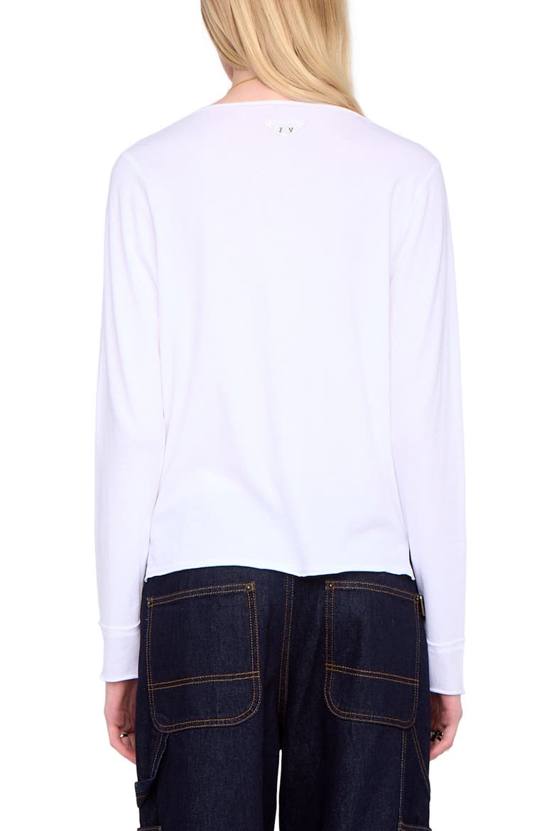 Tuni Wings Strass Long Sleeve Cotton Keyhole T-Shirt, Alternate, color, WHITE