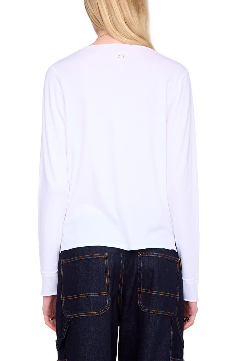 Zadig & Voltaire Tuni Wings Strass Long Sleeve Cotton Keyhole T-Shirt, Alternate, color, White