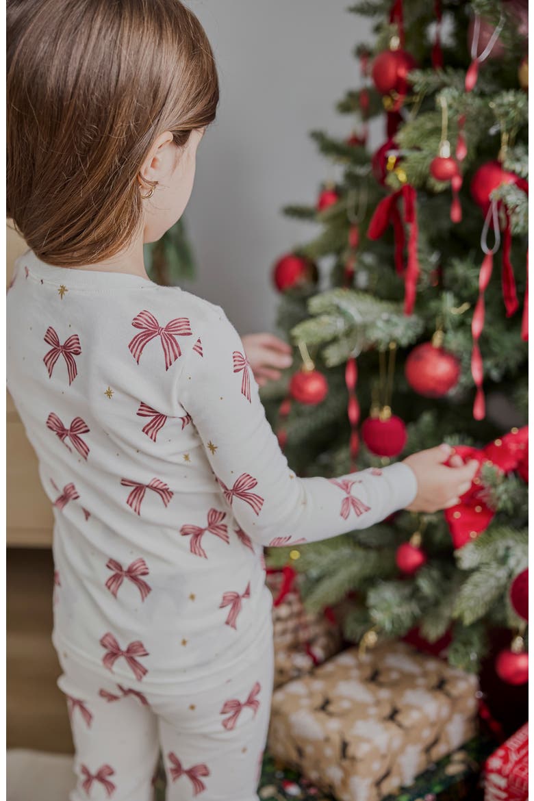 Kids' Bow Print Pajama Set, Alternate, color, BEIGE