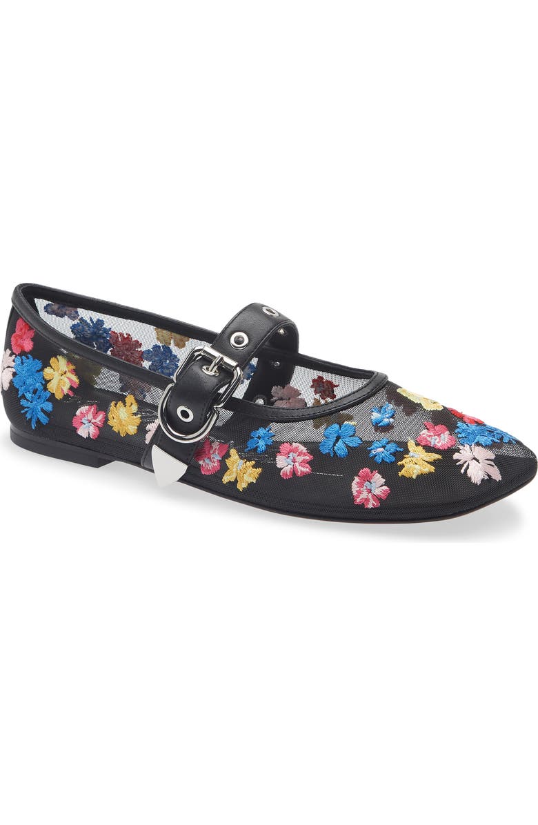 3.1 Phillip Lim Flowerworks Mesh Mary Jane Flat, Main, color, Black Multi