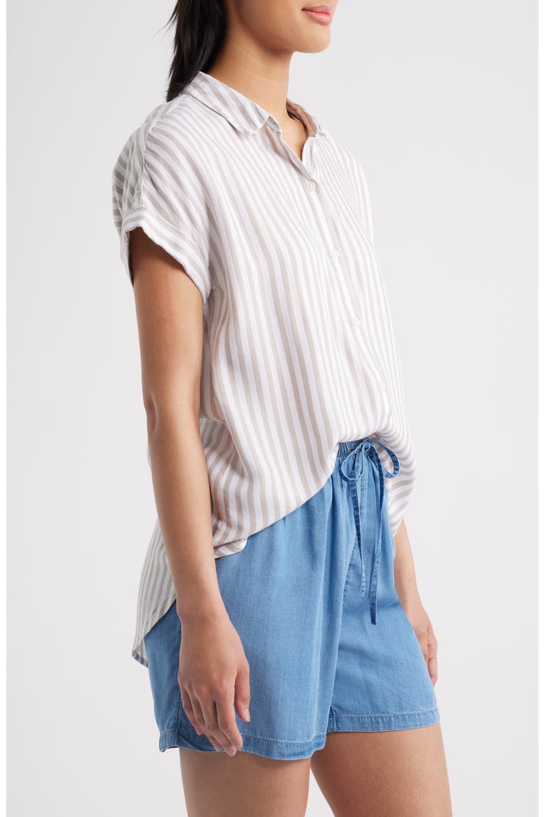 Kenzie Stripe Short Sleeve Button-Up Shirt, Alternate, color, SANDY SHORE