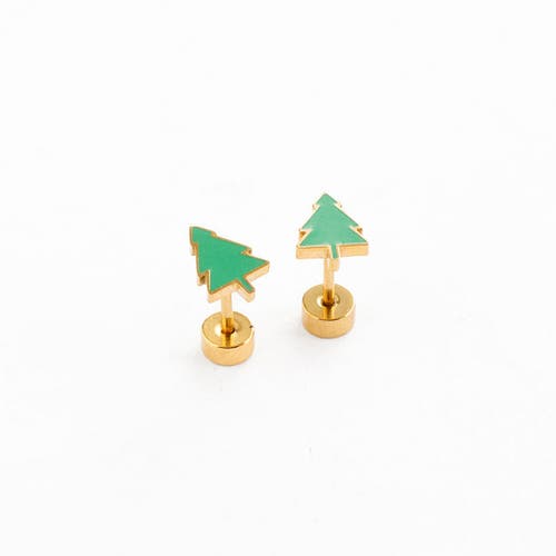 Pip Pop Christmas Tree Stud Earrings In Green