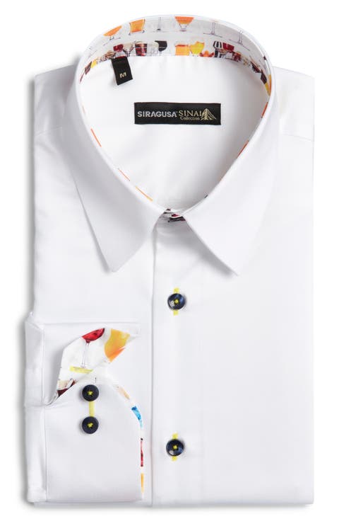 Printed Silk Trim Dress Shirt