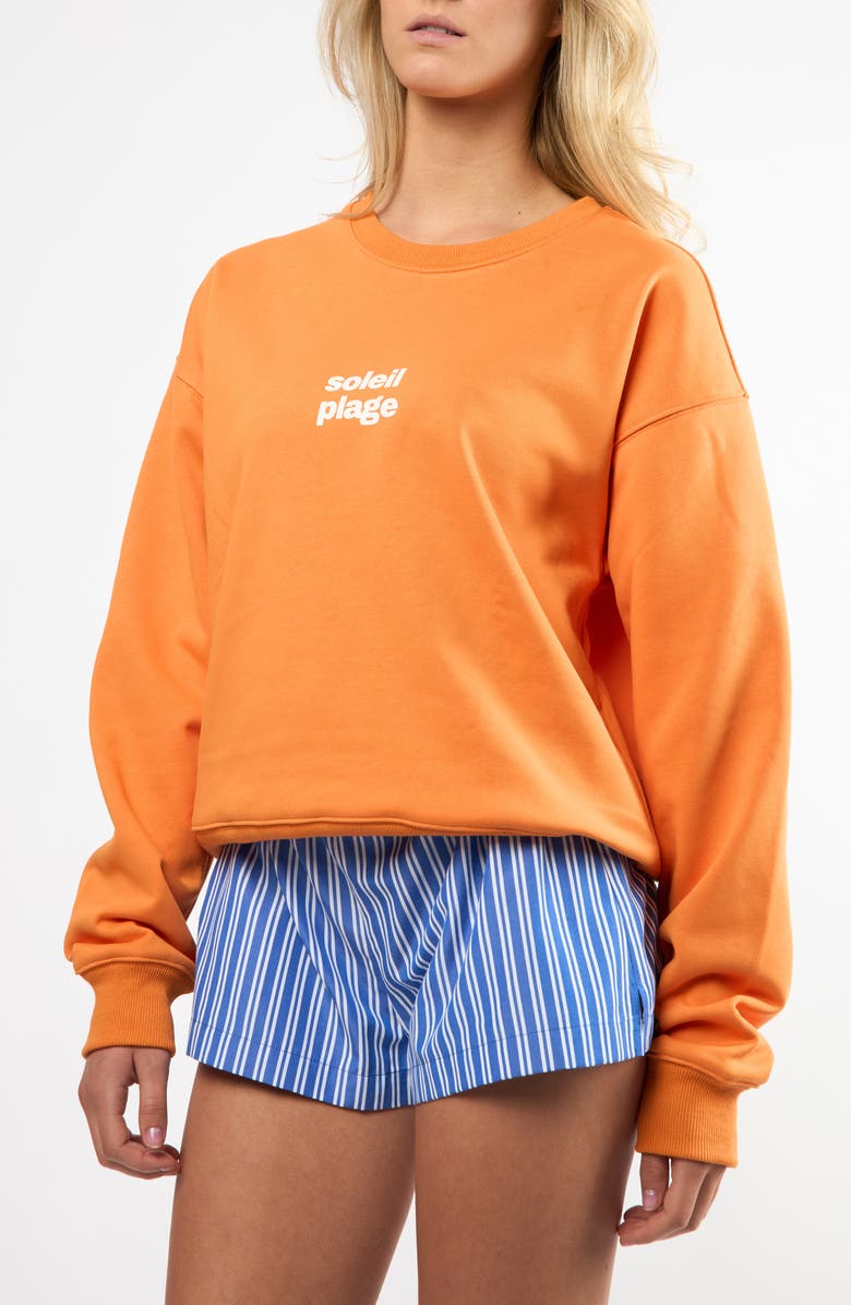 Viens Avec Moi The Soleil Plage Cotton Graphic Sweatshirt, Alternate, color, Orange