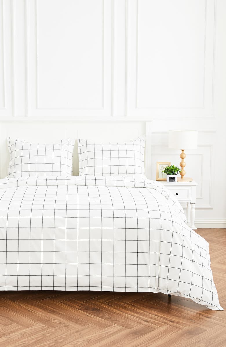 MELANGE HOME Percale Cotton Grid Duvet Set, Alternate, color, Black