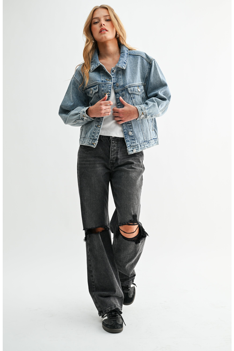 The Aura Crop Denim Jacket, Alternate, color, Medium Blue
