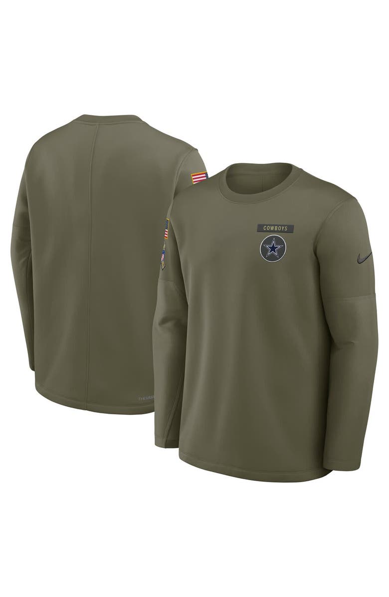 Nike Men's Nike Olive Dallas Cowboys 2025 Salute to Service Sideline Coaches Therma-FIT Long Sleeve Shirt, Main, color, Olive