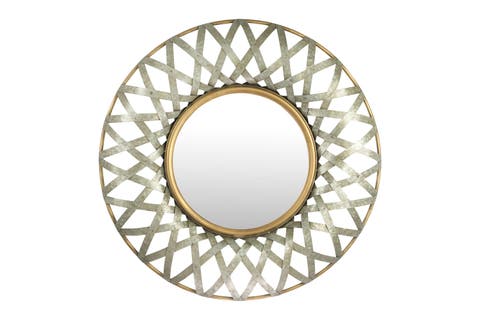 Round 2 Tone Metal Framed Wall Mirror, Silver and Gold