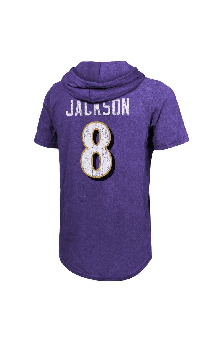 Majestic Threads Men's Majestic Threads Lamar Jackson Purple Baltimore Ravens Player Name & Number Tri-Blend Slim Fit Hoodie T-Shirt, Alternate, color, 