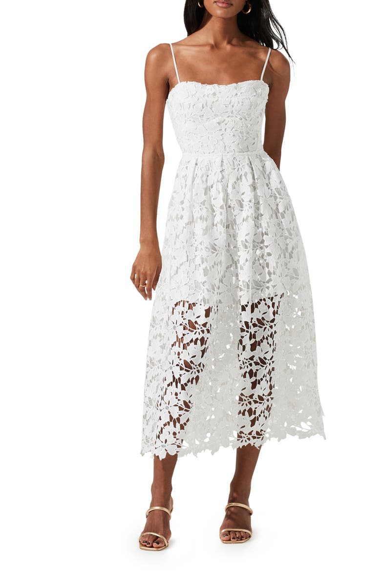 ASTR the Label Joyce Linen Blend Lace Midi Dress, Main, color, 